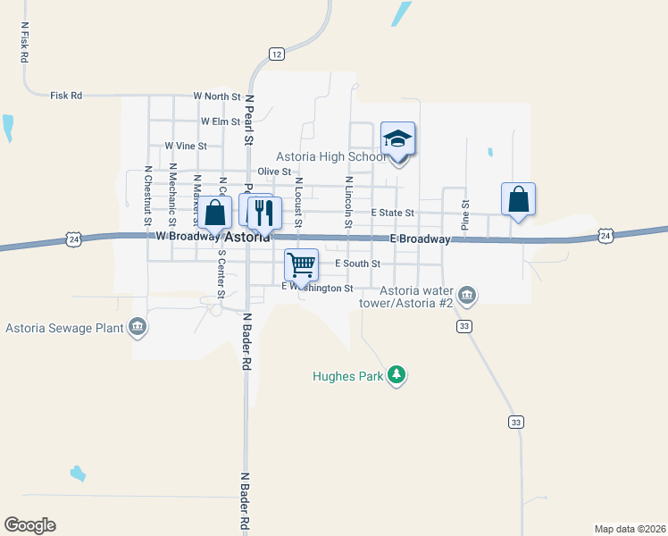 map of restaurants, bars, coffee shops, grocery stores, and more near 230 East South Street in Astoria