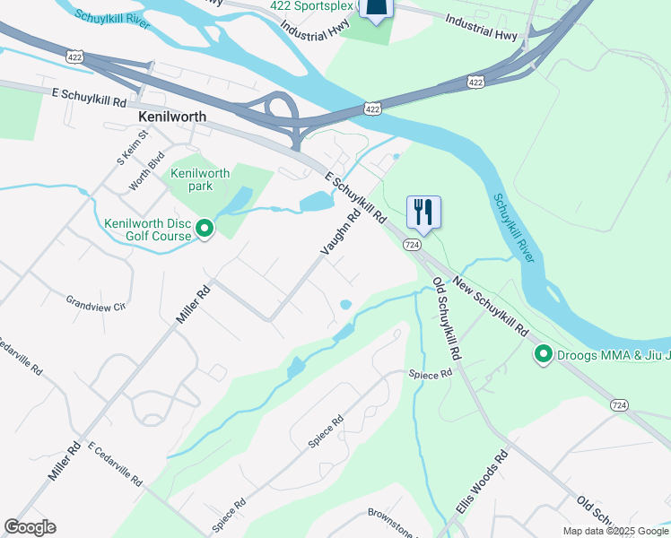 map of restaurants, bars, coffee shops, grocery stores, and more near 804 Vaughn Road in Pottstown