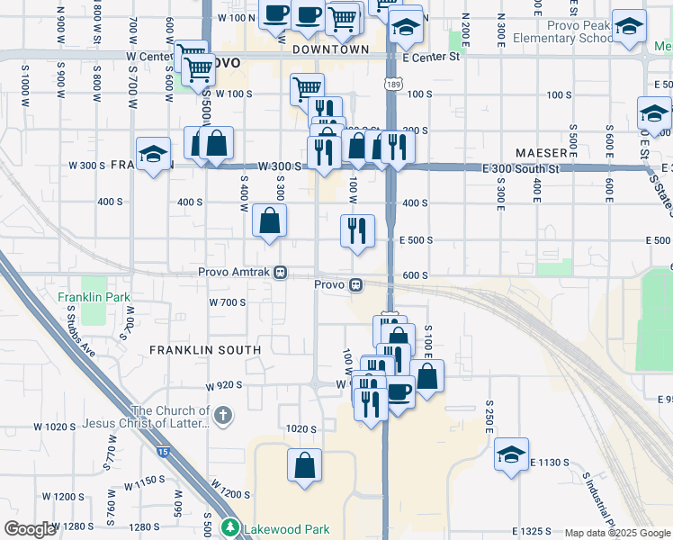 map of restaurants, bars, coffee shops, grocery stores, and more near in Provo