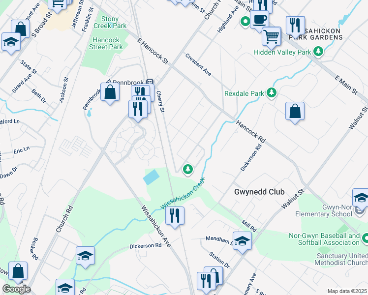 map of restaurants, bars, coffee shops, grocery stores, and more near 719 Spruce Street in Lansdale