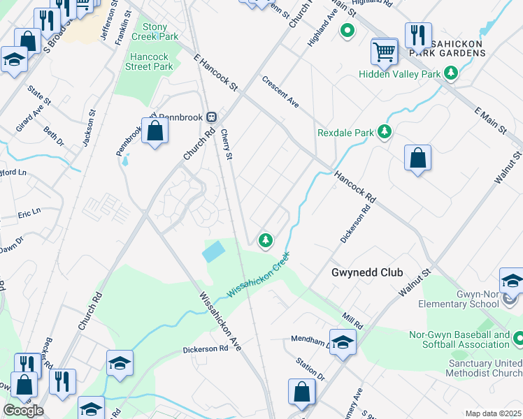 map of restaurants, bars, coffee shops, grocery stores, and more near 719 Spruce Street in Lansdale