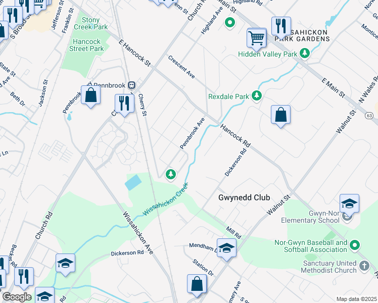map of restaurants, bars, coffee shops, grocery stores, and more near in Lansdale