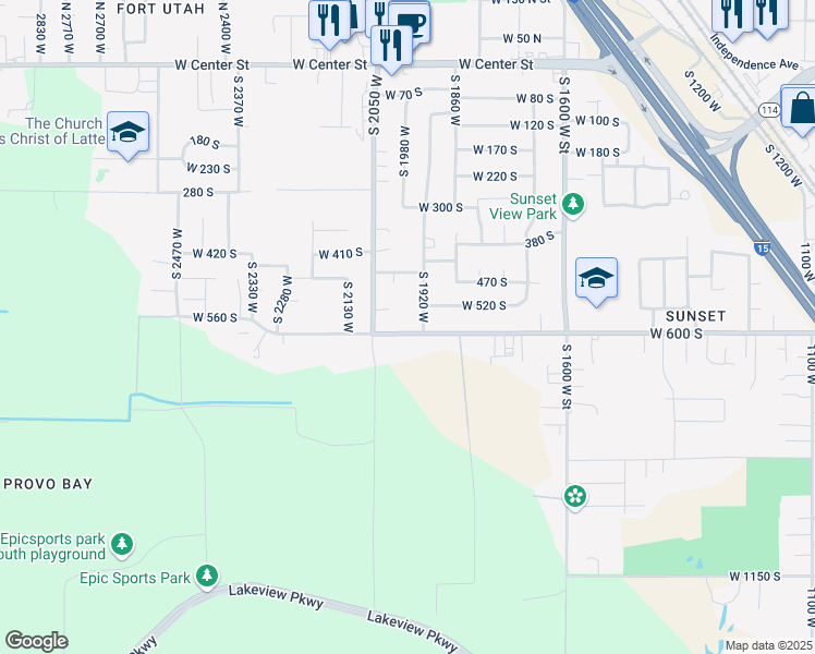 map of restaurants, bars, coffee shops, grocery stores, and more near 1972 West 600 South in Provo