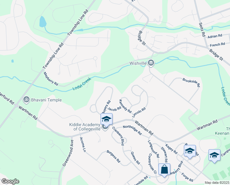 map of restaurants, bars, coffee shops, grocery stores, and more near 639 Buyers Road in Collegeville