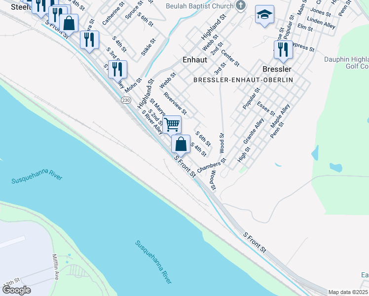 map of restaurants, bars, coffee shops, grocery stores, and more near 707 South 2nd Street in Steelton