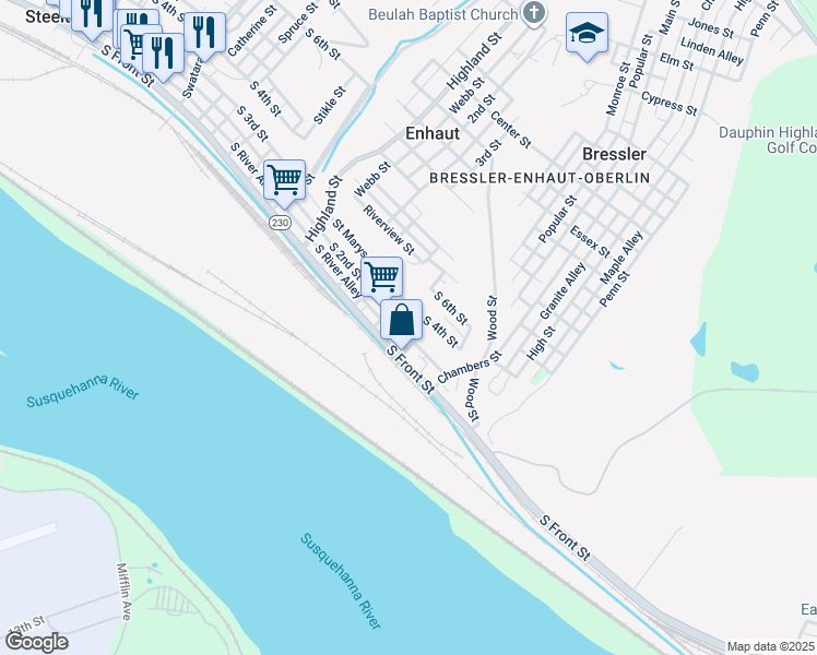 map of restaurants, bars, coffee shops, grocery stores, and more near 707 South 2nd Street in Steelton