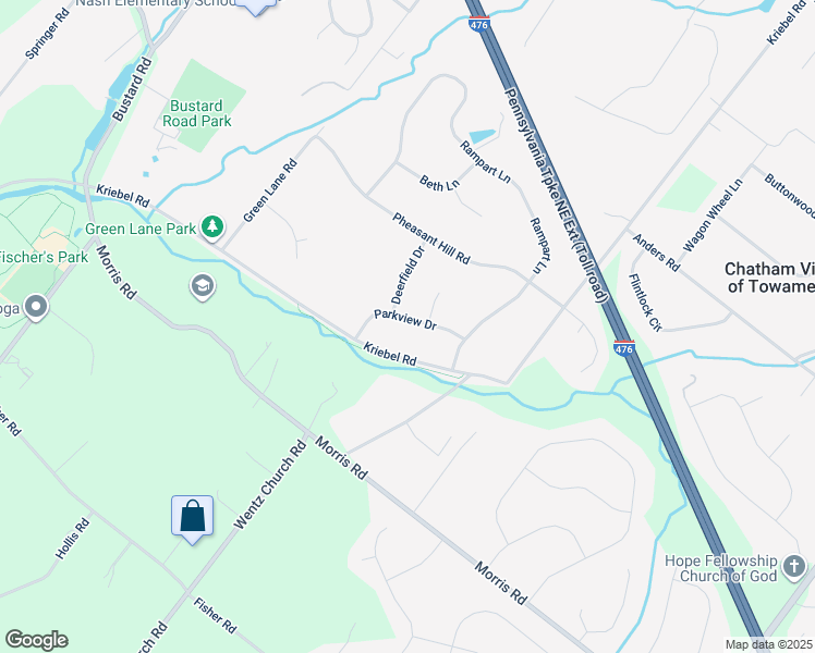map of restaurants, bars, coffee shops, grocery stores, and more near 2060 Parkview Drive in Lansdale
