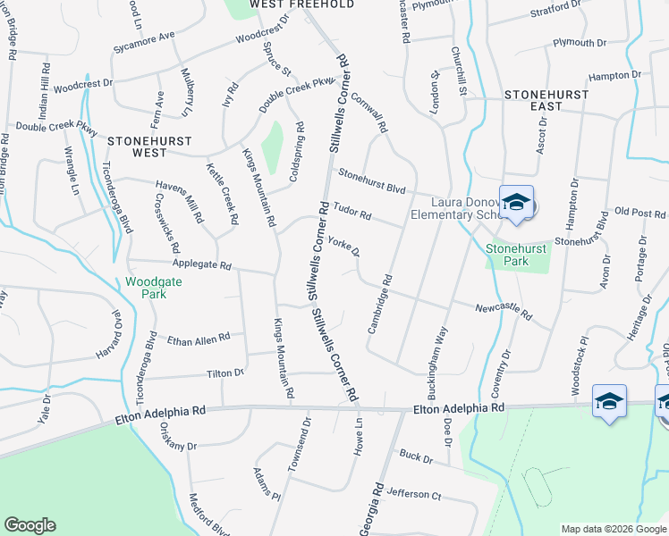 map of restaurants, bars, coffee shops, grocery stores, and more near 42 Yorke Court in Freehold Township