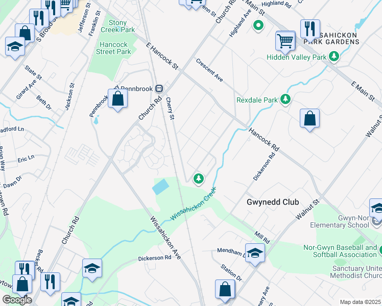 map of restaurants, bars, coffee shops, grocery stores, and more near 718 Spruce Street in Lansdale