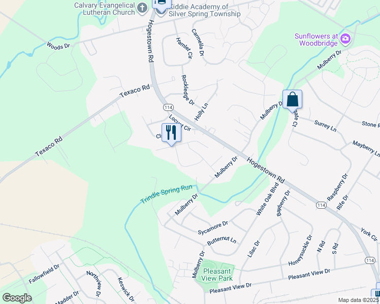 map of restaurants, bars, coffee shops, grocery stores, and more near 17 Ginger Drive in Mechanicsburg