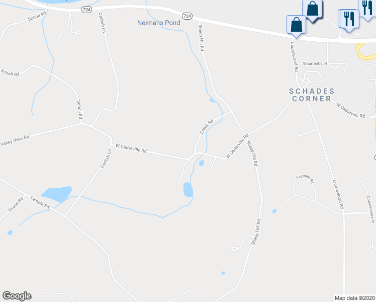 map of restaurants, bars, coffee shops, grocery stores, and more near 1111 West Cedarville Road in Pottstown