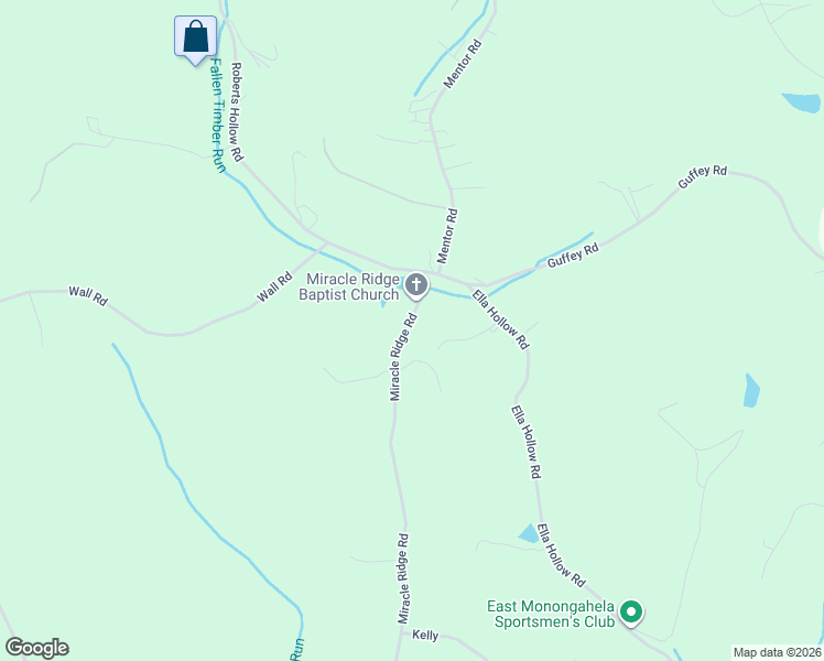 map of restaurants, bars, coffee shops, grocery stores, and more near 4115 Miracle Ridge Road in Monongahela