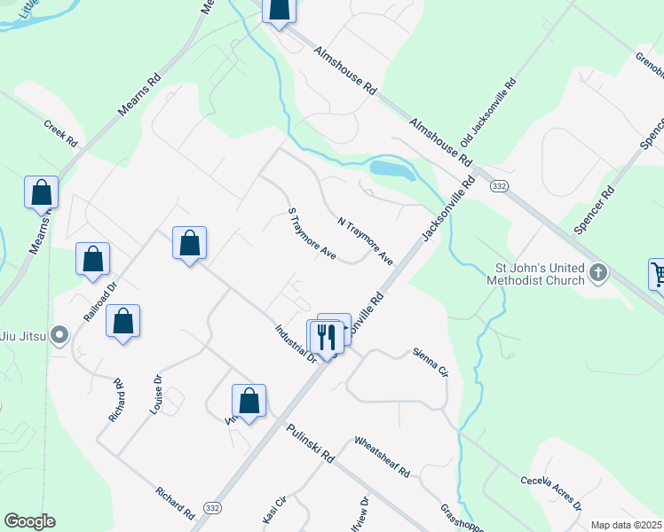 map of restaurants, bars, coffee shops, grocery stores, and more near 52 South Traymore Avenue in Warminster