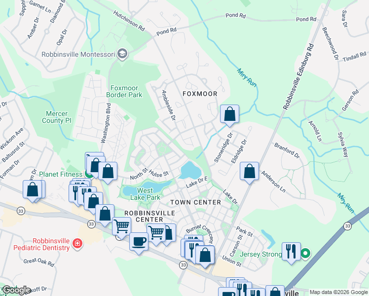 map of restaurants, bars, coffee shops, grocery stores, and more near 118 Everett Street in Robbinsville Township