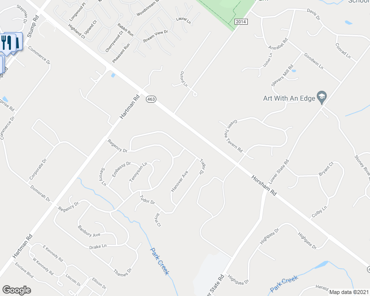 map of restaurants, bars, coffee shops, grocery stores, and more near Tudor Drive in North Wales