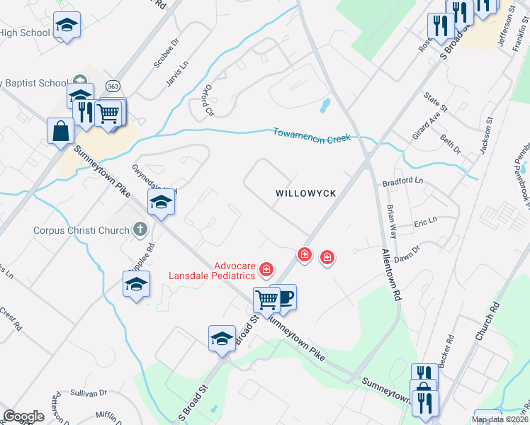 map of restaurants, bars, coffee shops, grocery stores, and more near 829 Jays Drive in Lansdale