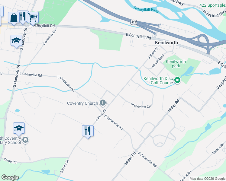 map of restaurants, bars, coffee shops, grocery stores, and more near 921 Chester Drive in Pottstown