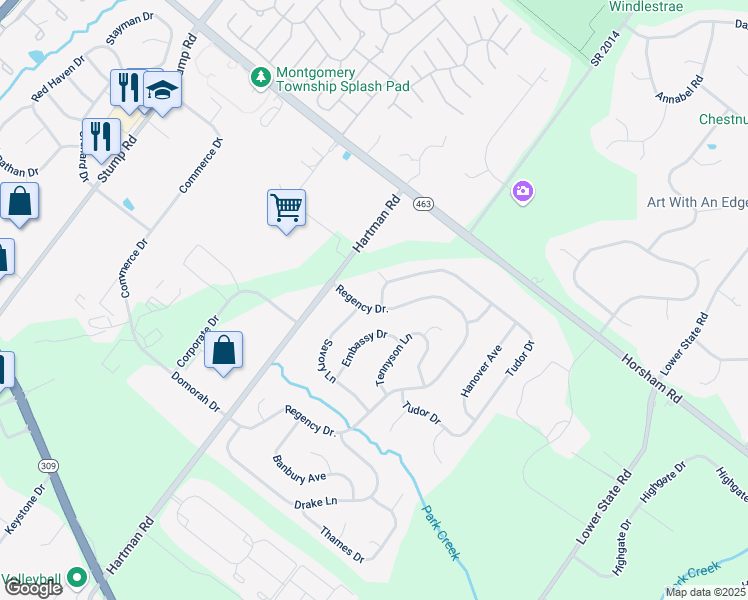 map of restaurants, bars, coffee shops, grocery stores, and more near 242 Tudor Drive in North Wales