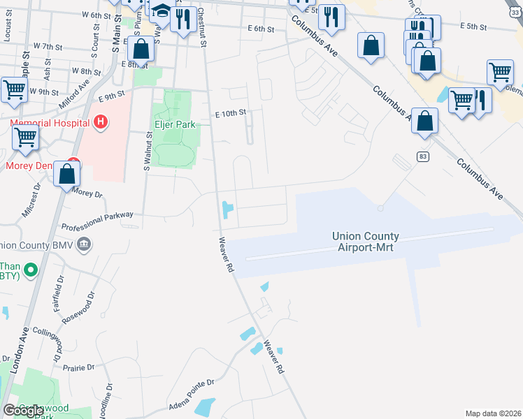 map of restaurants, bars, coffee shops, grocery stores, and more near 733 Baluster Drive in Marysville