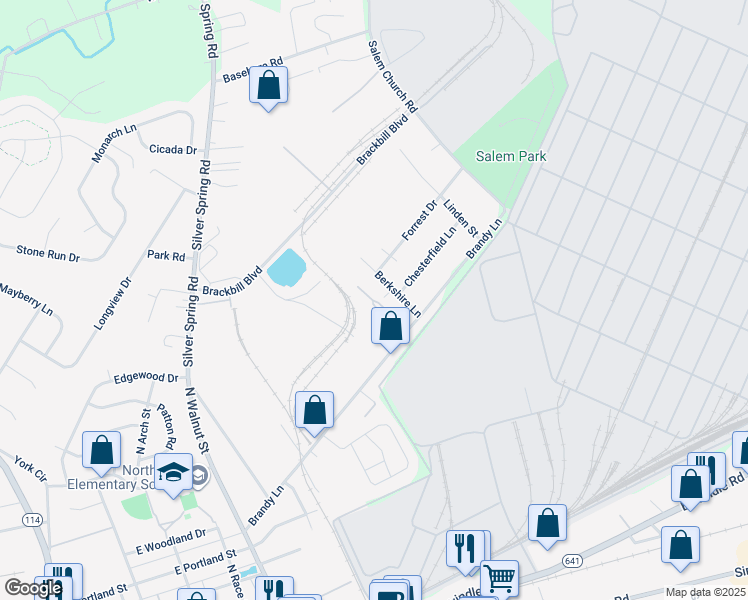 map of restaurants, bars, coffee shops, grocery stores, and more near 50 Brandy Lane Trailer Court in Cumberland County