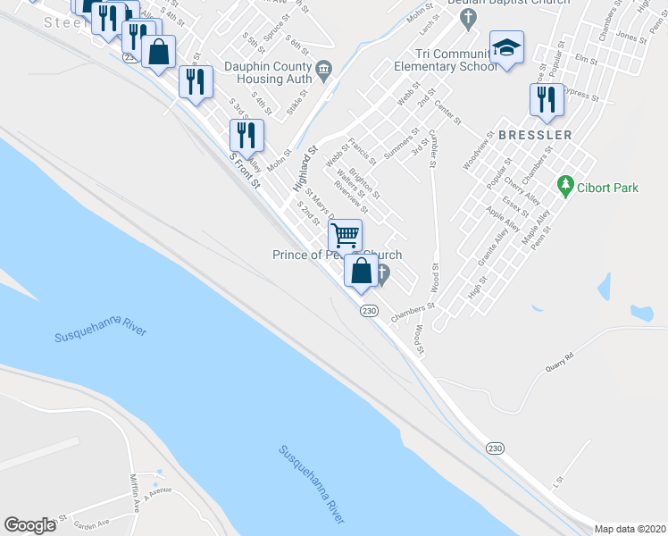 map of restaurants, bars, coffee shops, grocery stores, and more near 669 South Front Street in Harrisburg