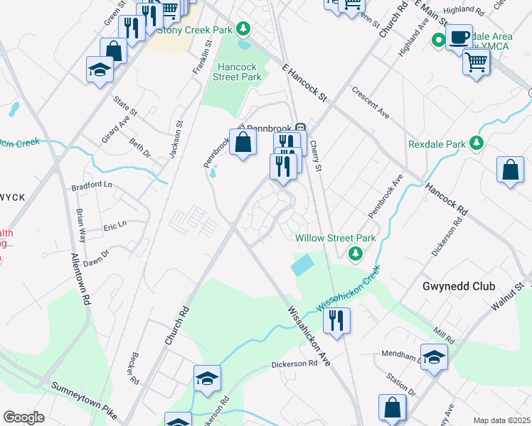 map of restaurants, bars, coffee shops, grocery stores, and more near 503 Reading Circle in Lansdale