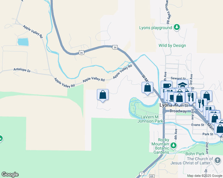 map of restaurants, bars, coffee shops, grocery stores, and more near 600 Indian Lookout Road in Lyons