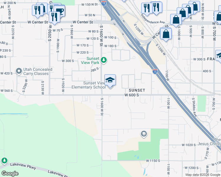 map of restaurants, bars, coffee shops, grocery stores, and more near 525 South 1600 West Street in Provo
