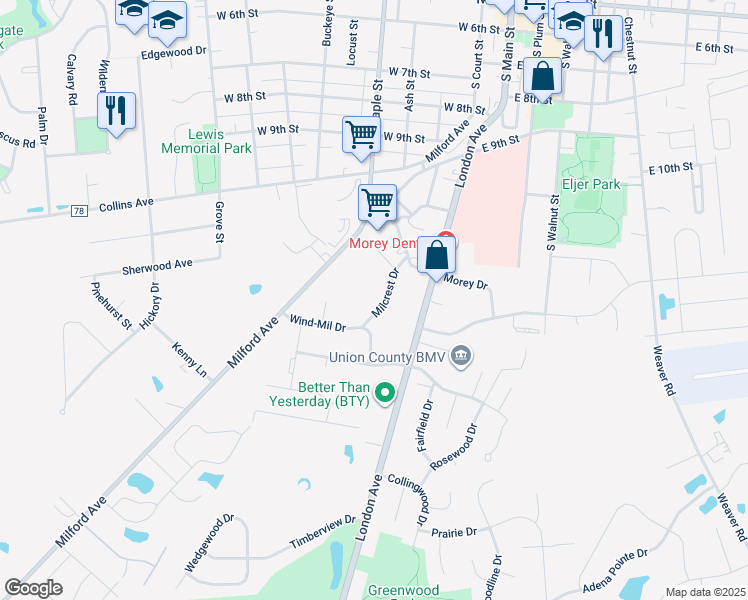 map of restaurants, bars, coffee shops, grocery stores, and more near 777 Milcrest Drive in Marysville