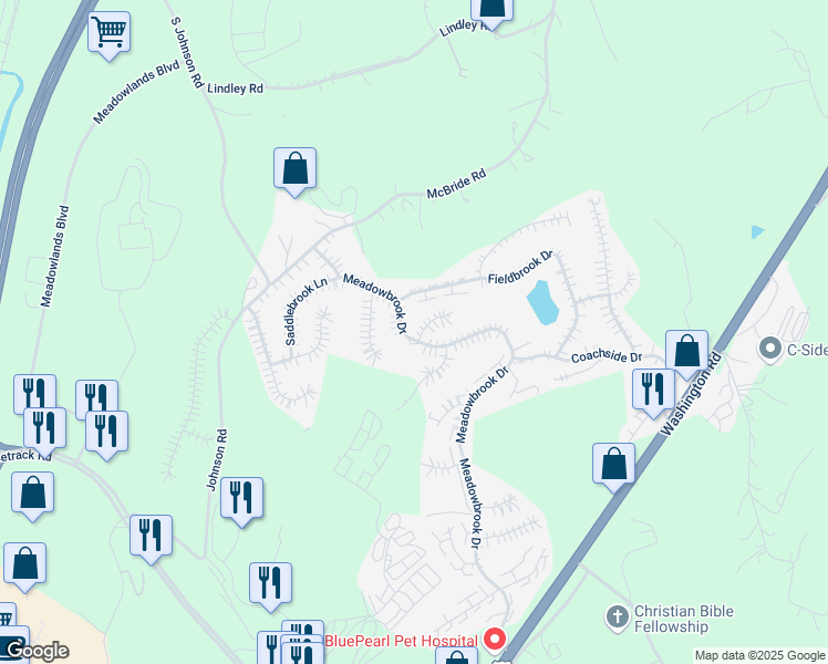map of restaurants, bars, coffee shops, grocery stores, and more near 1069 Meadowbrook Drive in Canonsburg