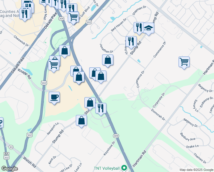 map of restaurants, bars, coffee shops, grocery stores, and more near in North Wales