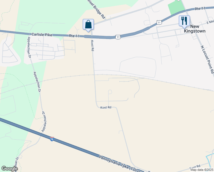map of restaurants, bars, coffee shops, grocery stores, and more near 180 Kost Road in Carlisle