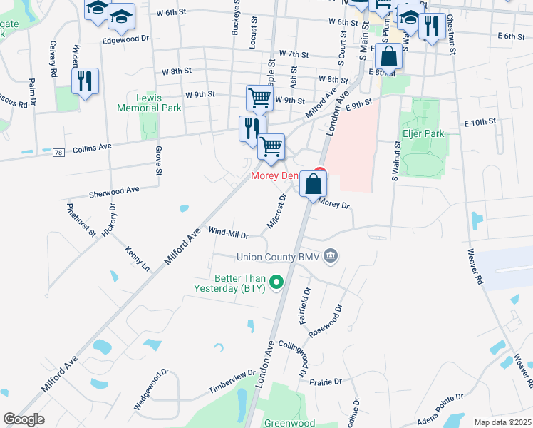 map of restaurants, bars, coffee shops, grocery stores, and more near 777 Milcrest Drive in Marysville