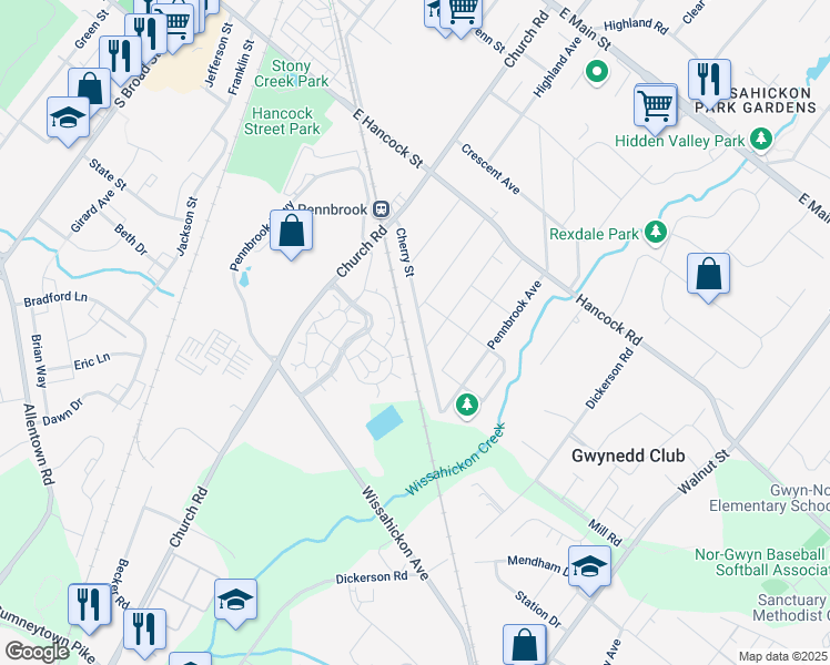 map of restaurants, bars, coffee shops, grocery stores, and more near 716 Cherry Street in Lansdale