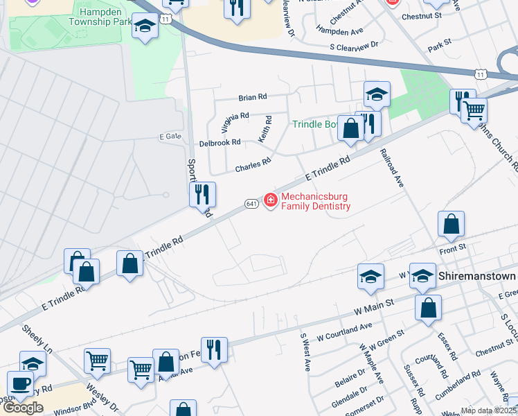 map of restaurants, bars, coffee shops, grocery stores, and more near 4828 East Trindle Road in Mechanicsburg
