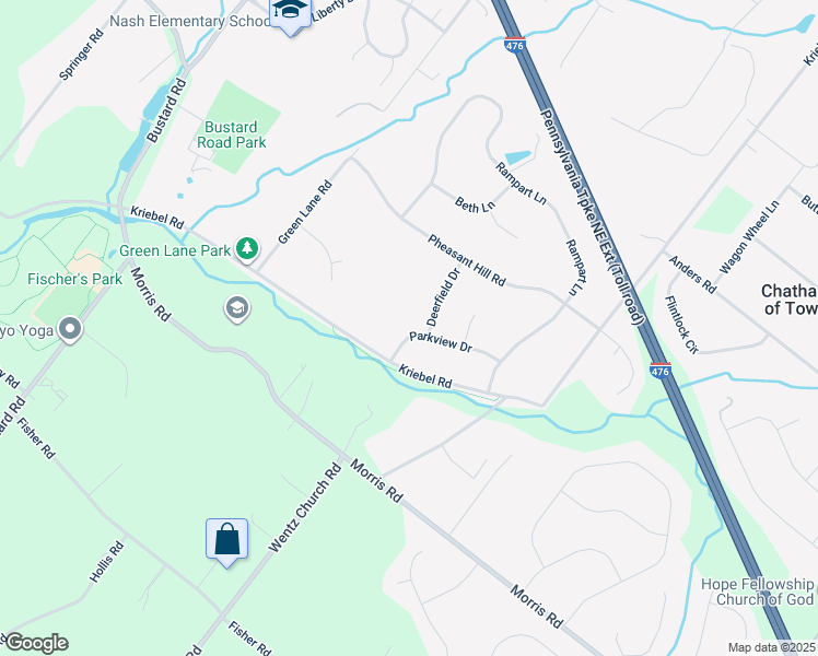 map of restaurants, bars, coffee shops, grocery stores, and more near 2075 Parkview Drive in Lansdale