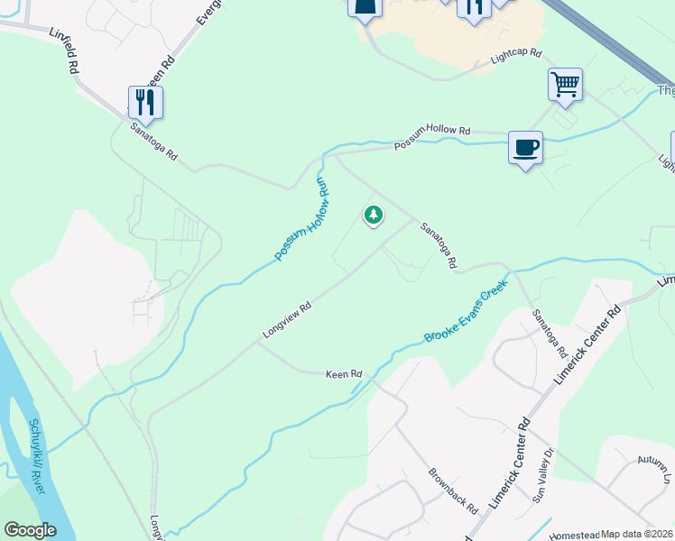 map of restaurants, bars, coffee shops, grocery stores, and more near 361 Longview Road in Pottstown
