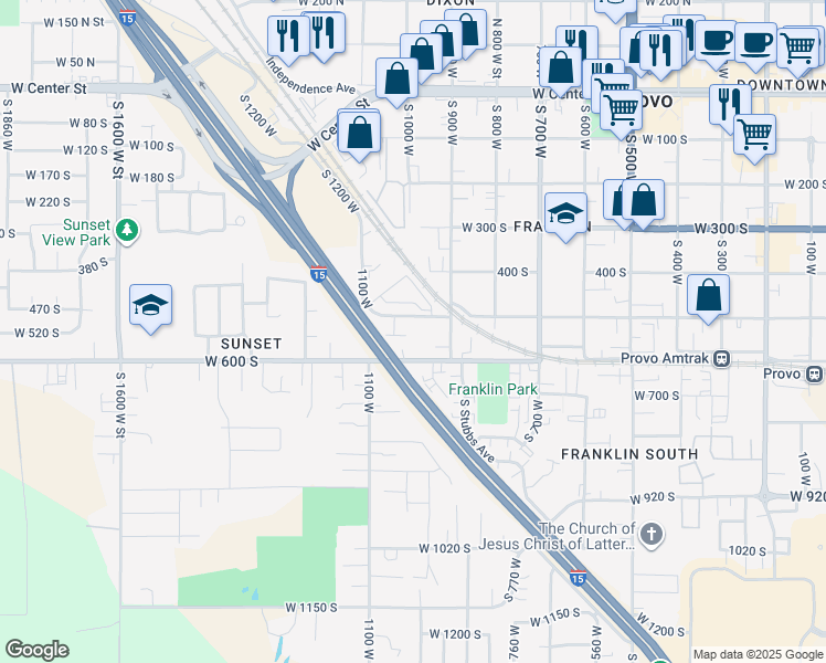 map of restaurants, bars, coffee shops, grocery stores, and more near 974 West 600 South in Provo