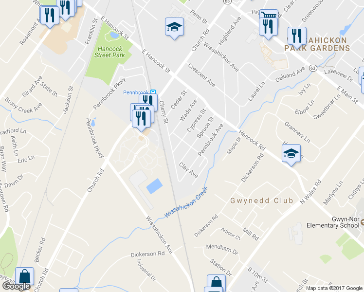 map of restaurants, bars, coffee shops, grocery stores, and more near 707 Cypress Street in Lansdale