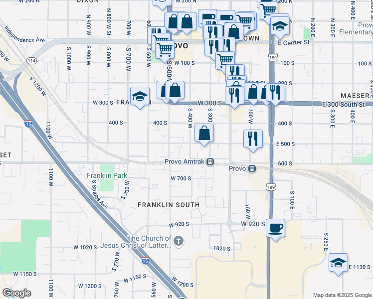 map of restaurants, bars, coffee shops, grocery stores, and more near 560 South 400 West in Provo