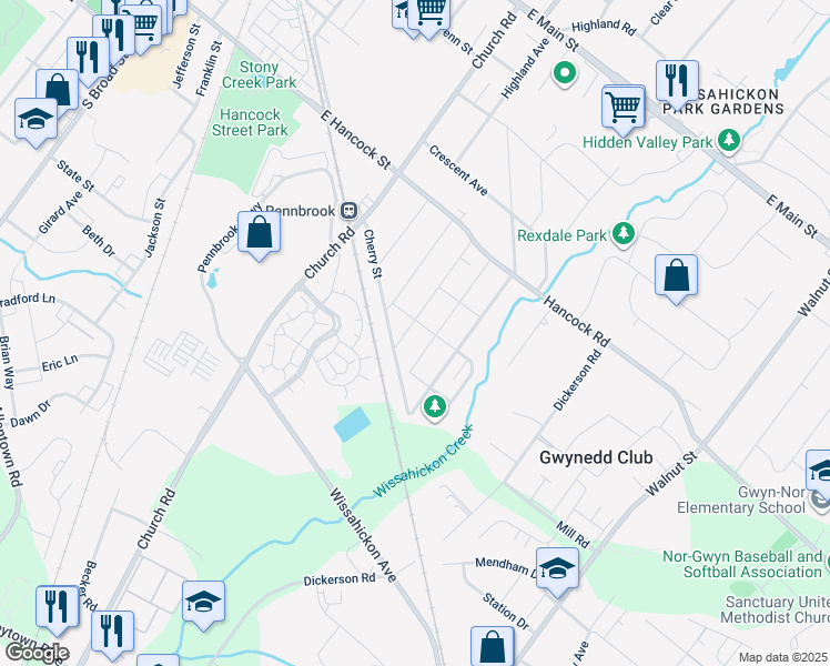 map of restaurants, bars, coffee shops, grocery stores, and more near 707 Cypress Street in Lansdale