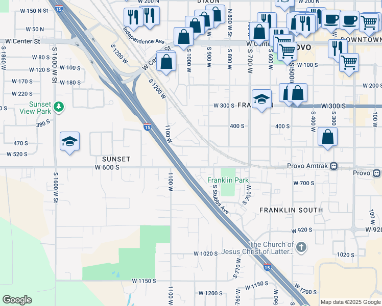 map of restaurants, bars, coffee shops, grocery stores, and more near 1003 West 500 South in Provo