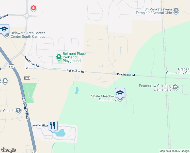 map of restaurants, bars, coffee shops, grocery stores, and more near 1040 Peachblow Road in Lewis Center