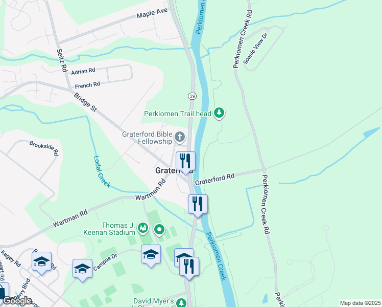map of restaurants, bars, coffee shops, grocery stores, and more near 1058 Gravel Pike in Collegeville
