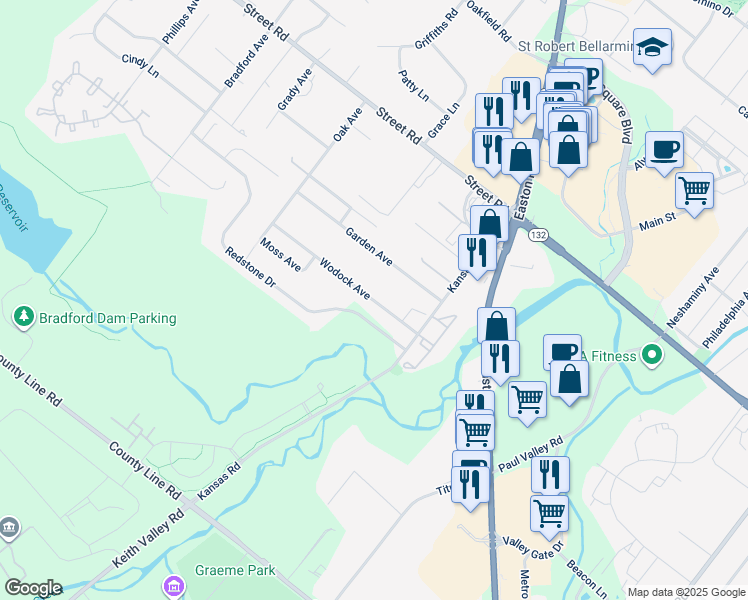 map of restaurants, bars, coffee shops, grocery stores, and more near 2161 Wodock Avenue in Warrington