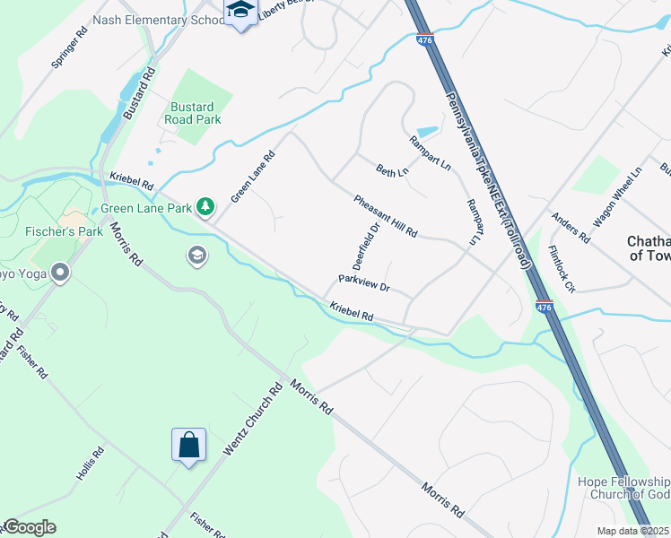 map of restaurants, bars, coffee shops, grocery stores, and more near 2075 Parkview Drive in Lansdale