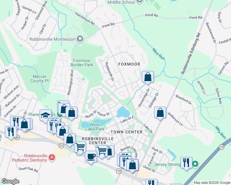 map of restaurants, bars, coffee shops, grocery stores, and more near 2 Chatham Court in Trenton