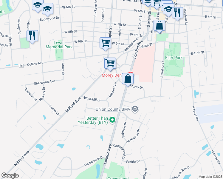 map of restaurants, bars, coffee shops, grocery stores, and more near 777 Milcrest Drive in Marysville