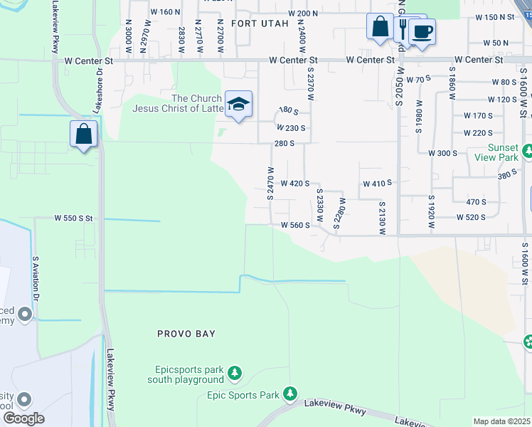 map of restaurants, bars, coffee shops, grocery stores, and more near 2493 West 500 South in Provo