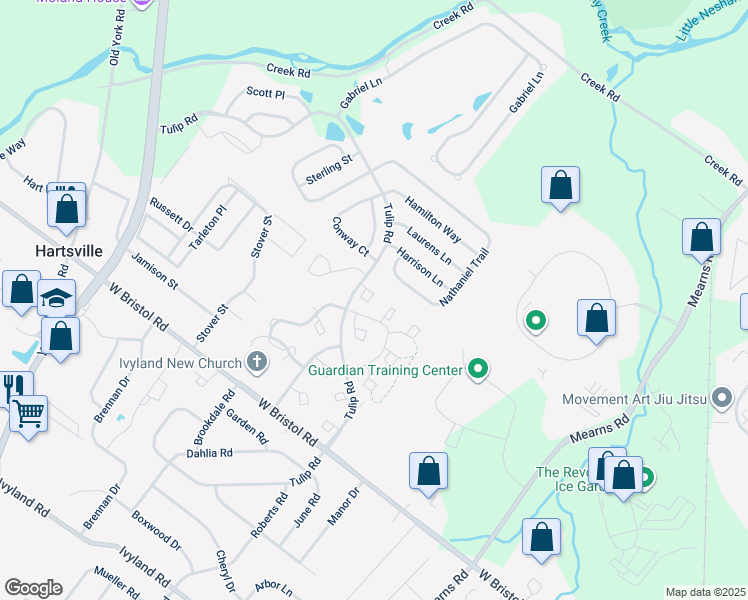 map of restaurants, bars, coffee shops, grocery stores, and more near 204 Carrington Court in Warminster